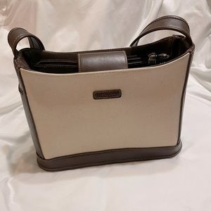 Vintage FRATELLI Embossed Monogram Beige & Brown Shoulder Bag Purse - Rare Find